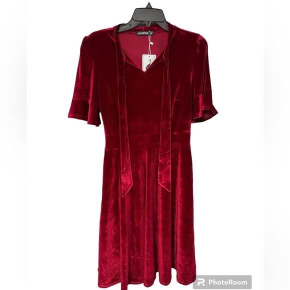 NWT Ranphee Womens Velvet Bow Tie Fit and Flare Holiday Dress Size Medium - Picture 1 of 14